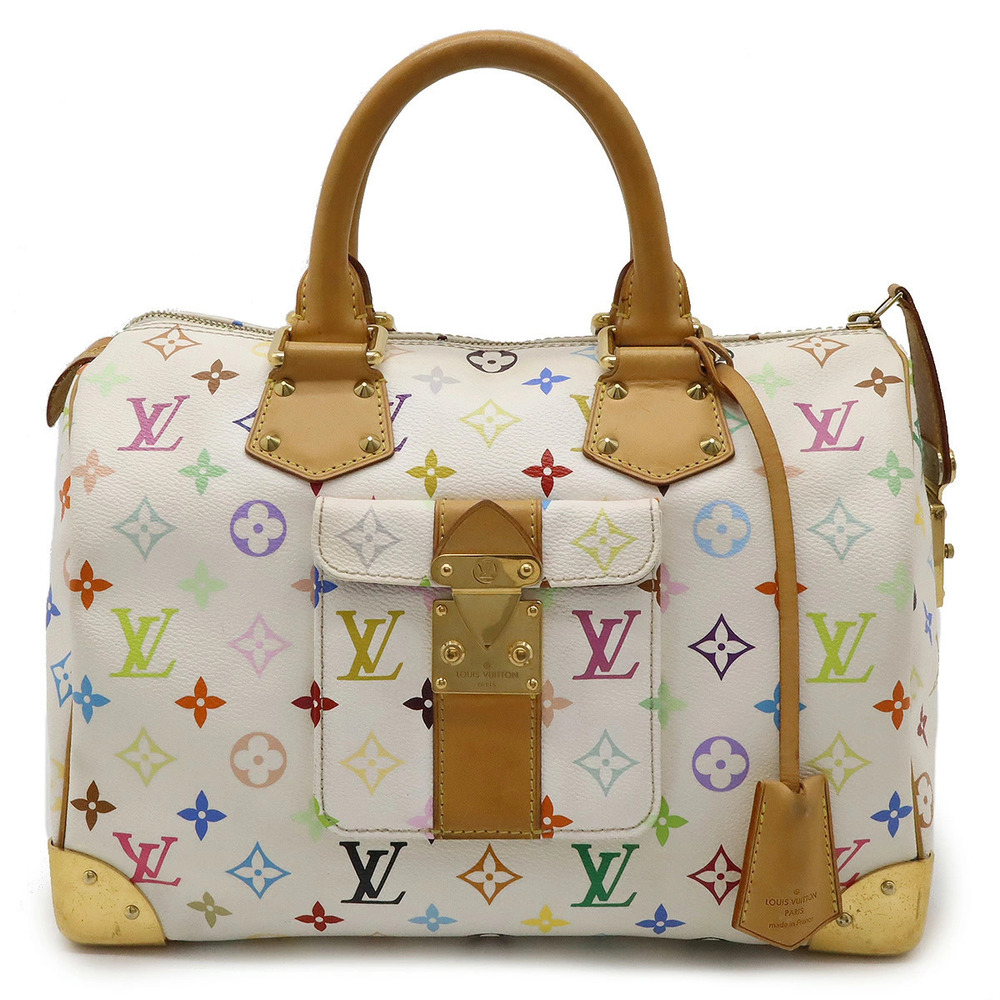 LOUIS VUITTON Monogram Multicolor Speedy Handbag Boston Bag Blanc White